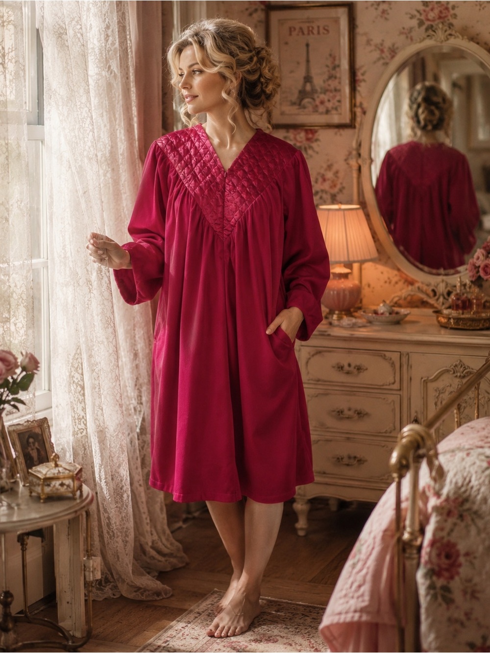 VTG Partners Housecoat Robe NWT Deadstock Mervyn’s Burgundy Quilted Loungewear M